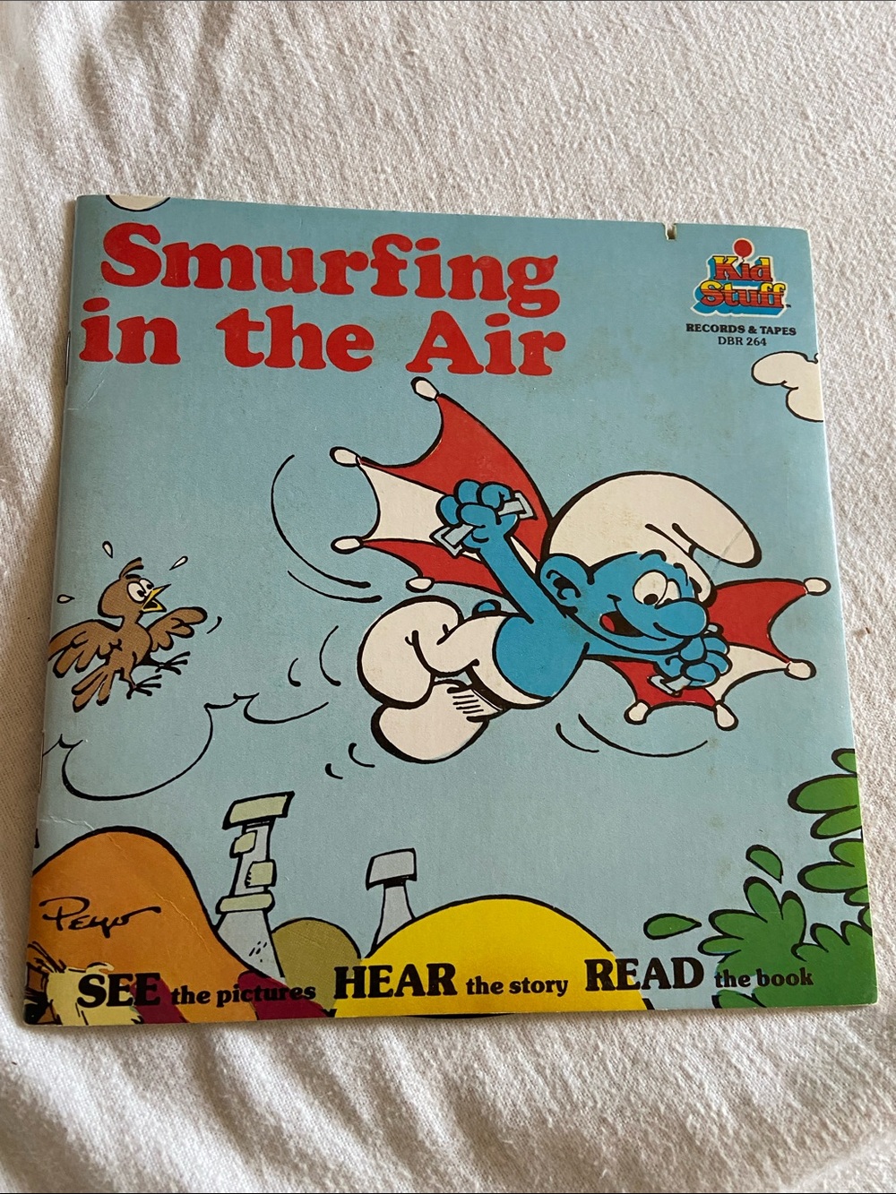 Vintage 80s 1980s Smurfs Smurf book Smurfing in the Air with Record collectible